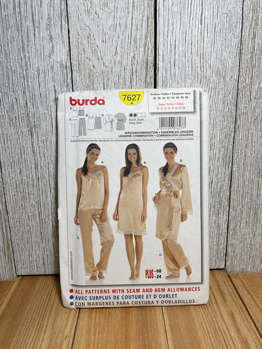 Burda 7627 Sleepwear Lingerie Nighty Robe Tank Top and Pants Pattern Plus Size 10-24 UNCUT FF