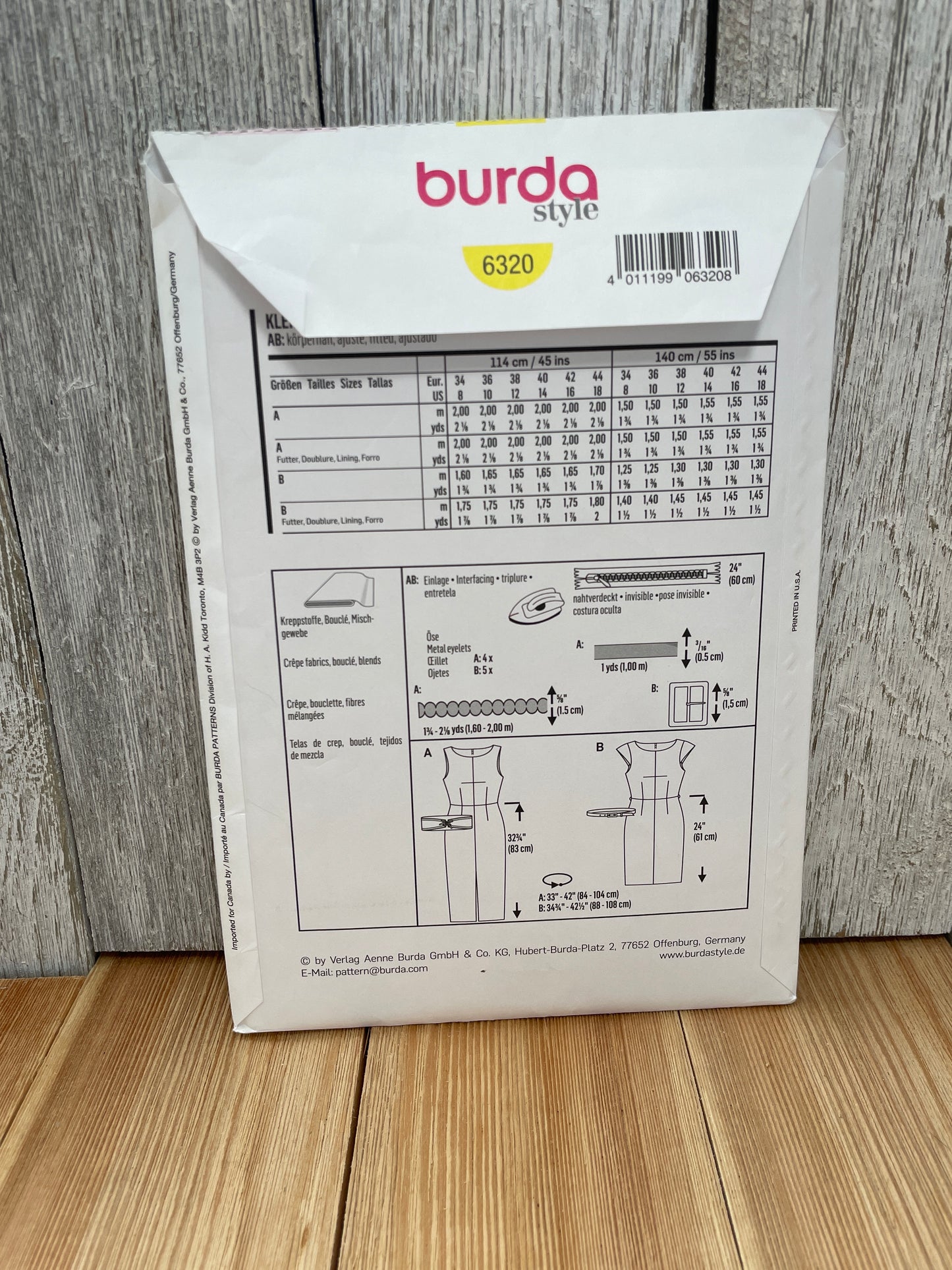 Burda 6320 Misses Sleeveless Knee Length Slim Fit Dress Size 8-18 Uncut FF Sewing Pattern