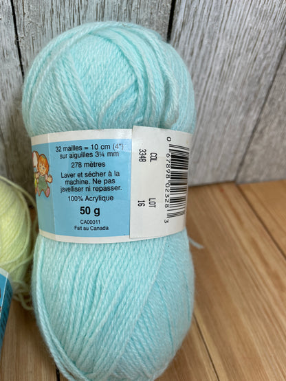 Patons Beehive Baby Yarn Yellow and Blue Acrylic 2 Skein Bundle