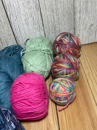Mystery Acrylic Yarn 8 Skein Bundle Blues Pinks Greens and more