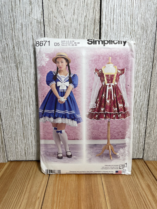 Simplicity 8671 Lolita Fantasy Dress Size 4-12 Pattern UNCUT FF Halloween Costume