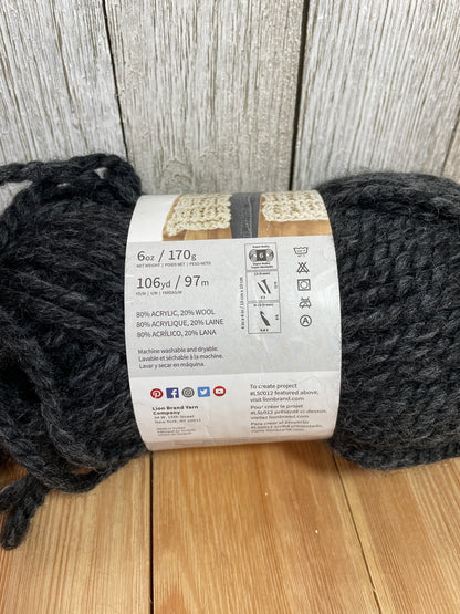 Lion Brand Yarn Wool Ease Thick and Quick Charcoal Full skein