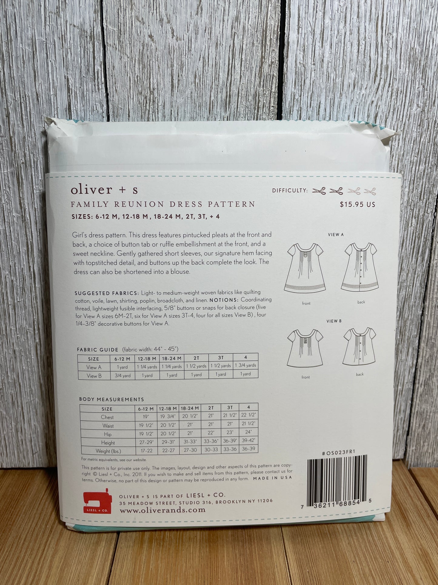 Oliver + S Girls Child Dress and Shorts Physical Pattern (U PIC Pattern) UNCUT FACTORY FOLDED Oliver and S