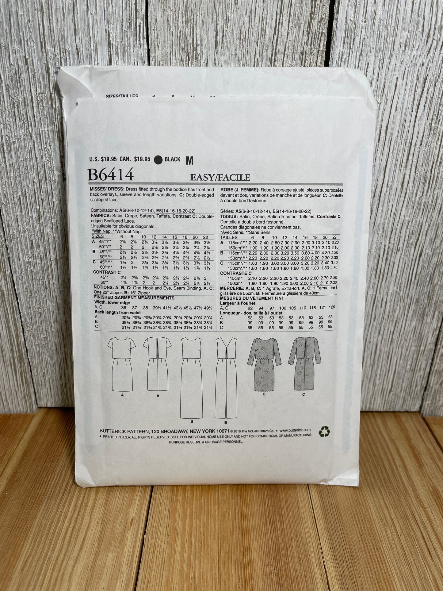 Butterick B6414 Fitted Bodice with Overlays Build in Jacket Dress Size 6-14 Pattern Uncut FF