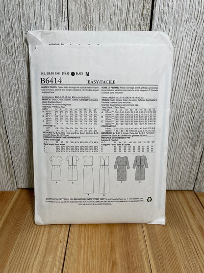 Butterick B6414 Fitted Bodice with Overlays Build in Jacket Dress Size 6-14 Pattern Uncut FF