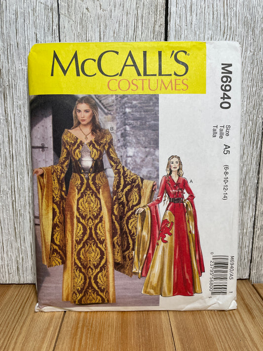 McCall's M6940 Game of Thrones Robe Gown Long Flowy Sleeves Gown Costume Pattern Size 6-14 UNCUT FF Halloween