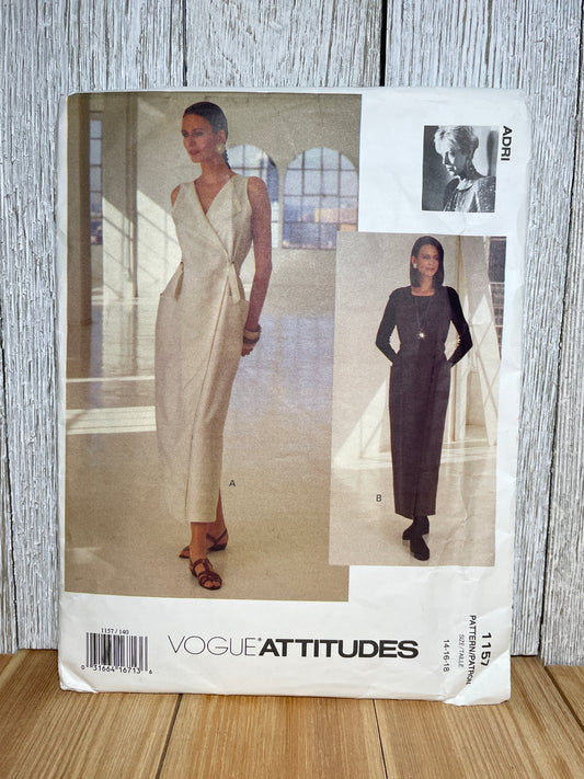 Vogue 1157 Loose Fitting Wrap Dress with Ties V Neck Size 14-18 Pattern UNCUT FF