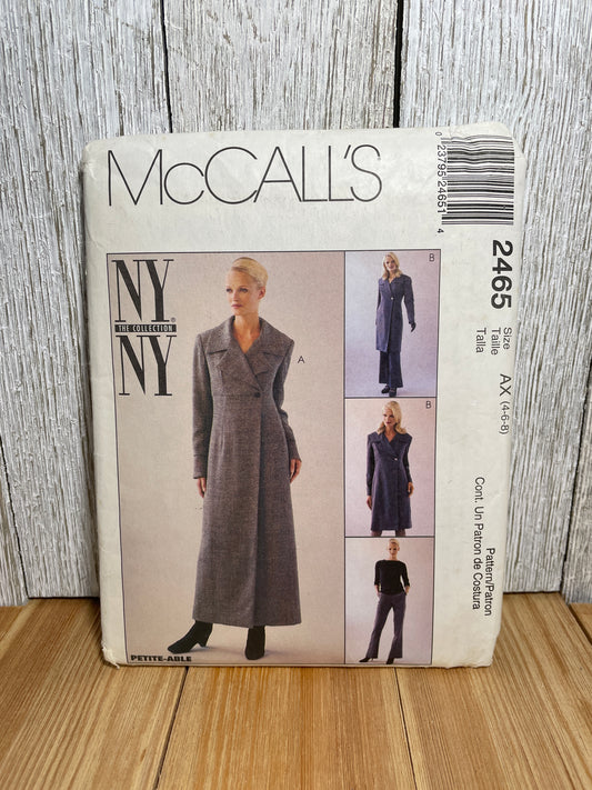 McCall's 2465 Lined Coatdress Oversized Collar and Empire Waist Size 4-8 Pattern Uncut FF