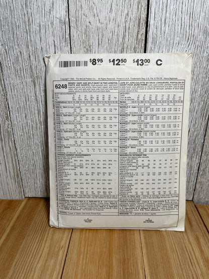 McCall's 6248 Skirt Split-Skirt Pants and Shorts Size 10-14 Pattern Uncut FF