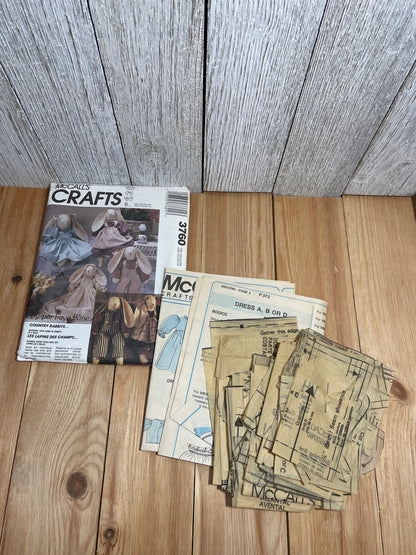 McCalls Crafts 3760 Stuffed Girl and Boy Bunny in 3 Sizes and Clothes Faye Wine Pattern Complete