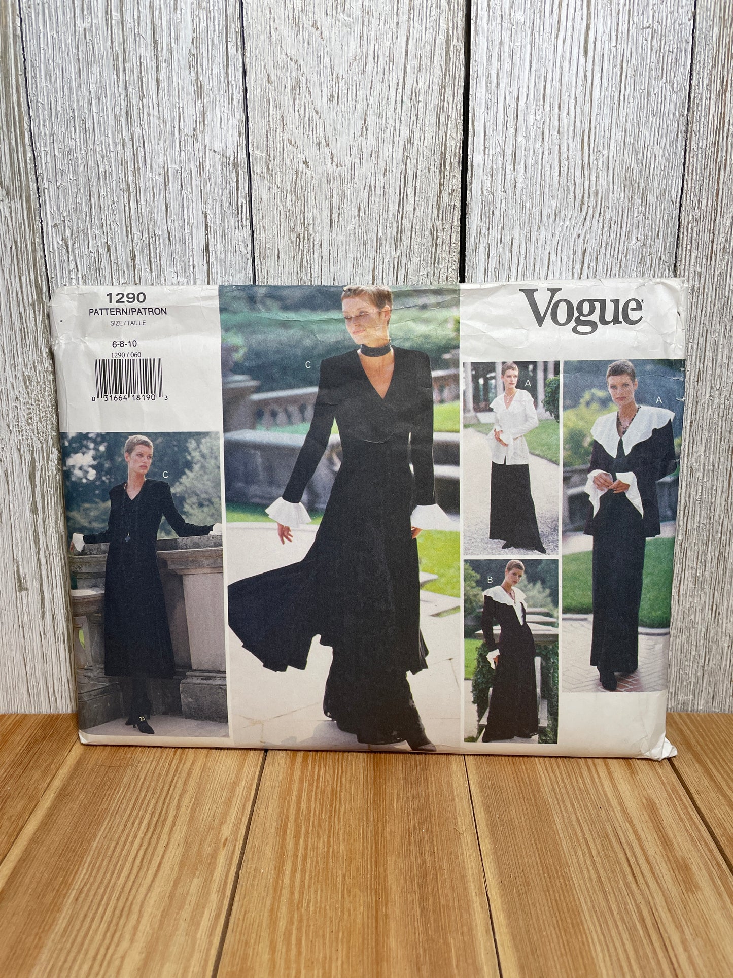 Vogue 1290 Long Sleeve Dress, Fitted V Neck Jacket, Floor Length Skirt Size 6-10 Pattern UNCUT FF