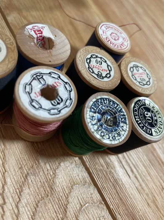 Vintage Wood Thread Spools Cotton Coats and Clark, J&P Coats, Belding Corticelli, Kloster (U PIC Bundle)
