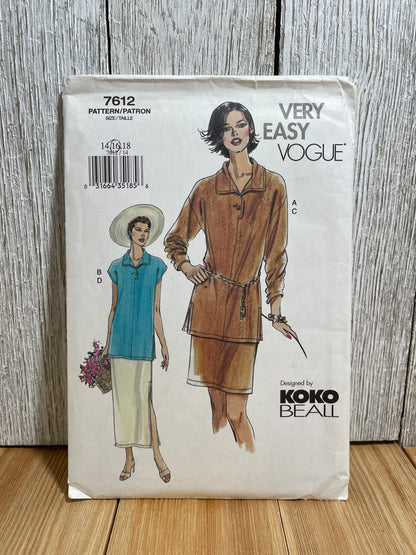 Vogue 7612 Petite Long Sleeve Top and Skirt in Two Lengths Size 14-18 Pattern UNCUT FF