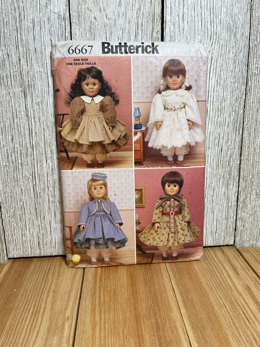 Butterick 6667 18" Doll Clothes Historical Dress Pattern Uncut FF