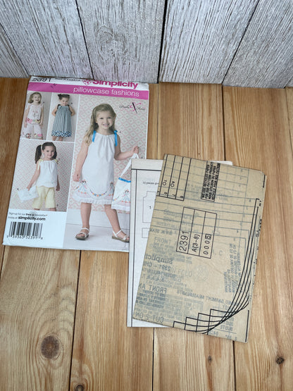 Simplicity 2391 Pillowcase Fashions Kids Dress Shirt Pants and Bag Size 3-8 Pattern Uncut FF