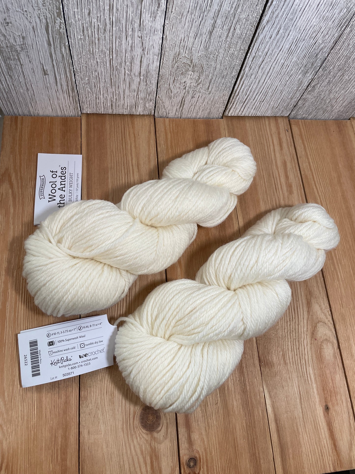 Knit Picks Superwash Wool of the Andes Bulk Weight Wool Yarn White 26522 2 Skein Bundle