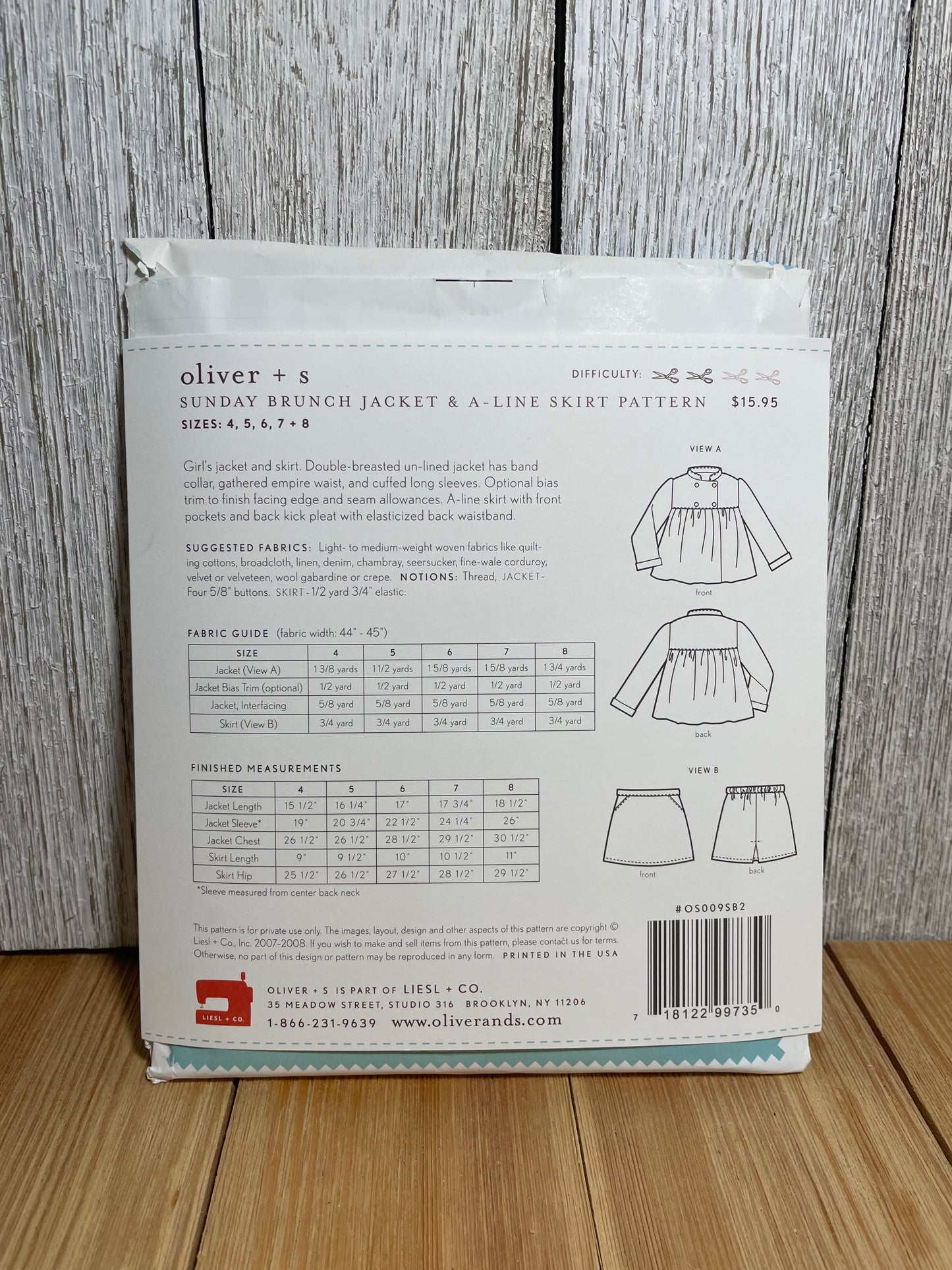 Oliver + S Girls Child Dress and Shorts Physical Pattern (U PIC Pattern) UNCUT FACTORY FOLDED Oliver and S