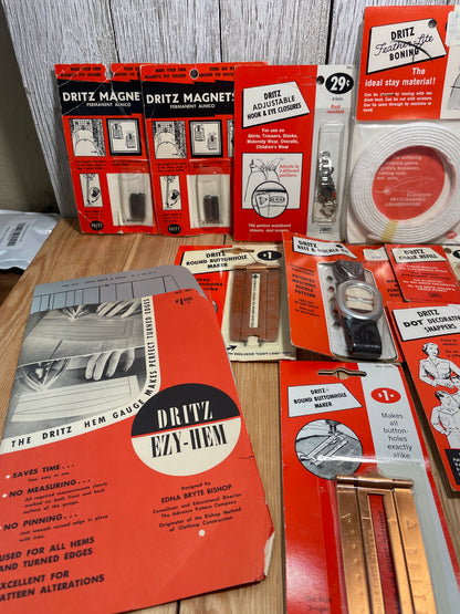 Huge Lot of NOS Vintage Dritz Sewing Notions Ezy Hem, Bound Button Maker