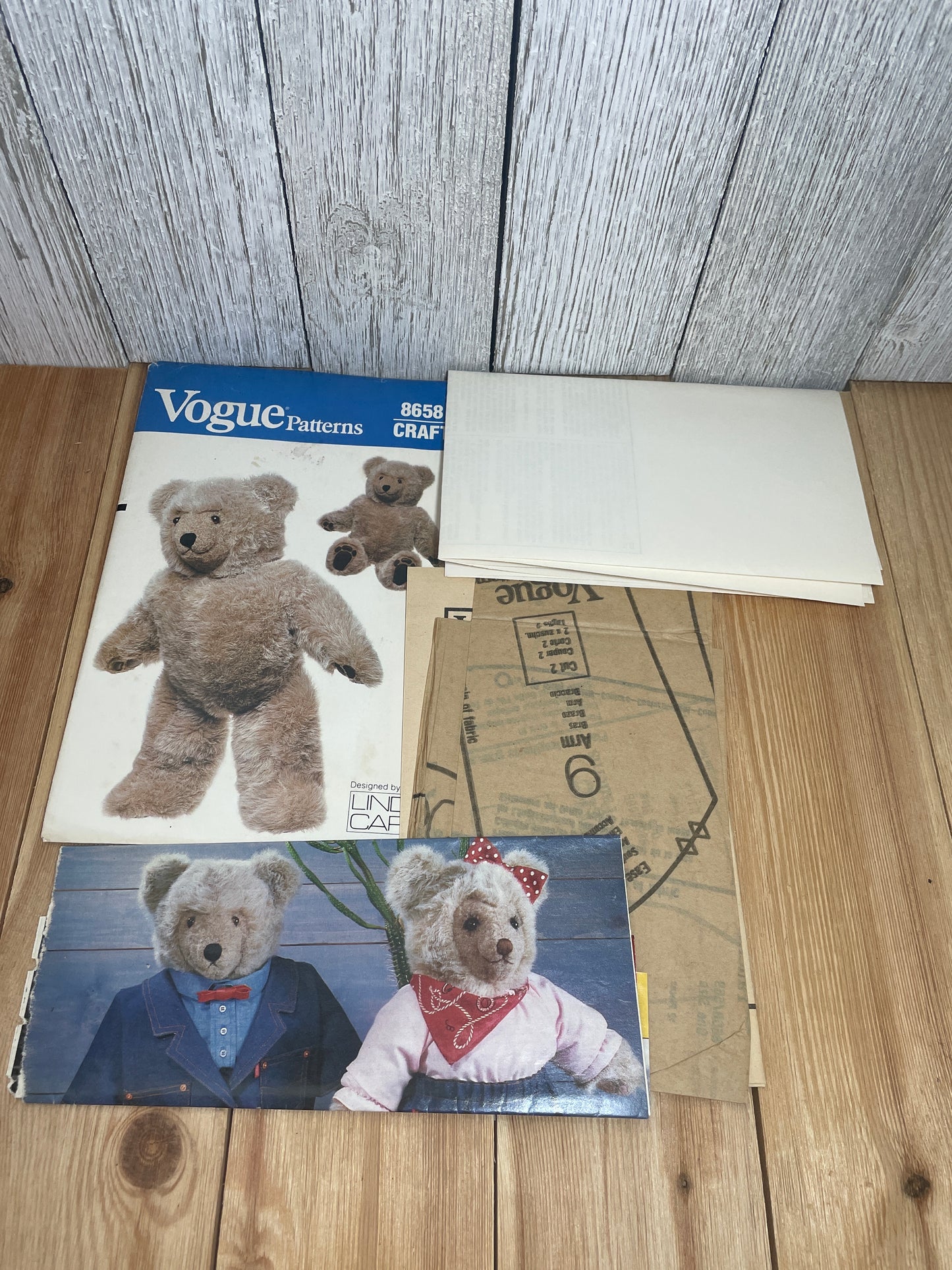 Vogue Craft 8658 8659 Linda Carr 23" Tall Stuffed Bear and Wardrobe Pattern UNCUT FF (U PIC Pattern)