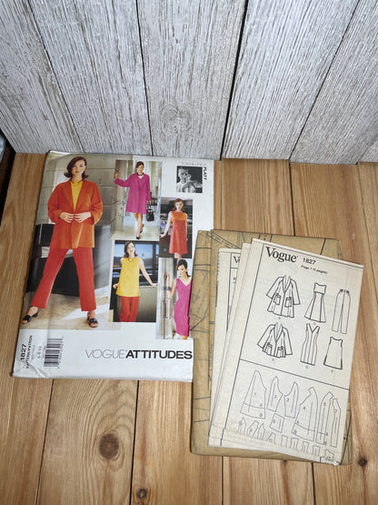 Vogue 1827 Oversized Jacket, V Neck, Boat Neck Dress, Straight Pants Size 6-10 Pattern UNCUT FF