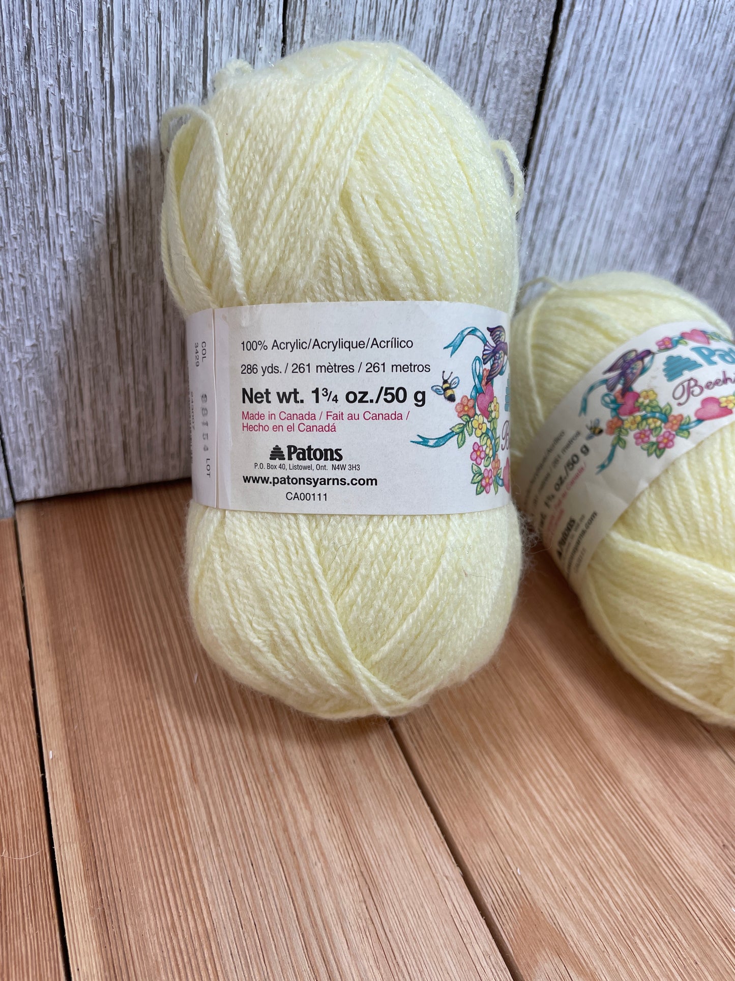 Patons Beehive Baby Yarn Yellow Acrylic 2 Skein Bundle