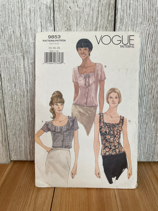 Vogue 9853 Square Neckline Blouse Size 14-18 Pattern UNCUT FF