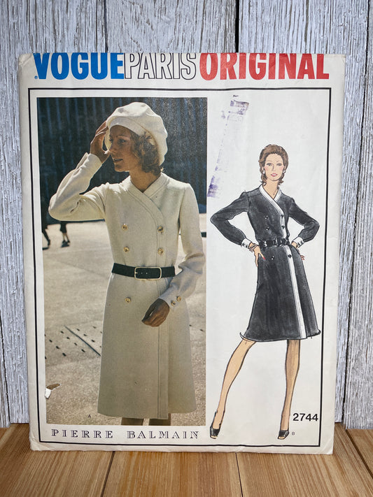 Vogue 2744 Double-breasted Coat Button Closers Warp Jacket Size 16 Pattern UNCUT FF