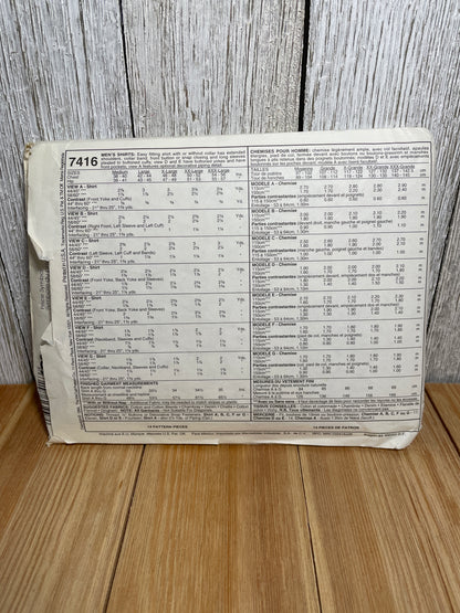 McCall's 7416 Cowboy Country Shirt Men's Size 46-48 Pattern Uncut FF