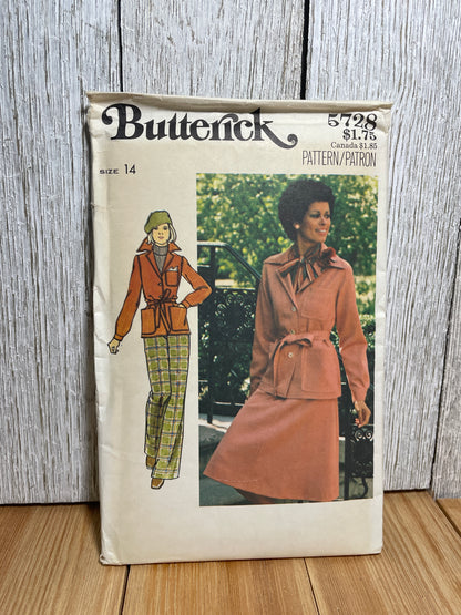 Butterick 5728 Jacket Skirt Pants Belt 1970's Pattern Size 14 UNCUT FF
