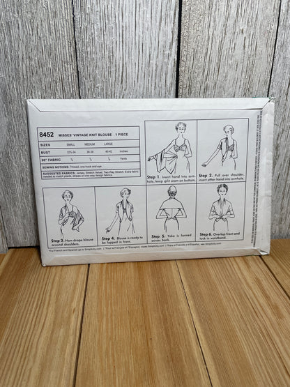 Simplicity 8452 Misses 1950's Inspired Knit Blouse Size S-L Uncut FF Sewing Pattern