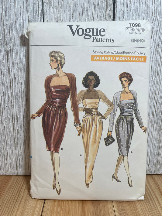 Vogue 7098 Sashed Waist Dress with Shrug Evening Gown Pattern Size 6-10 UNCUT FF