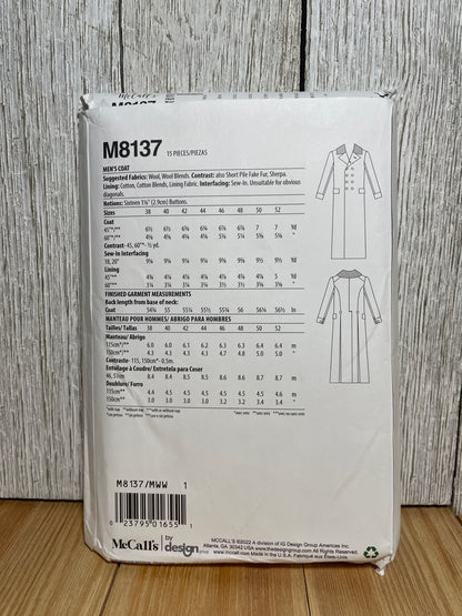 McCall's M8137 Men's Double Breasted Coat Costume Pattern Size 38-44 UNCUT FF