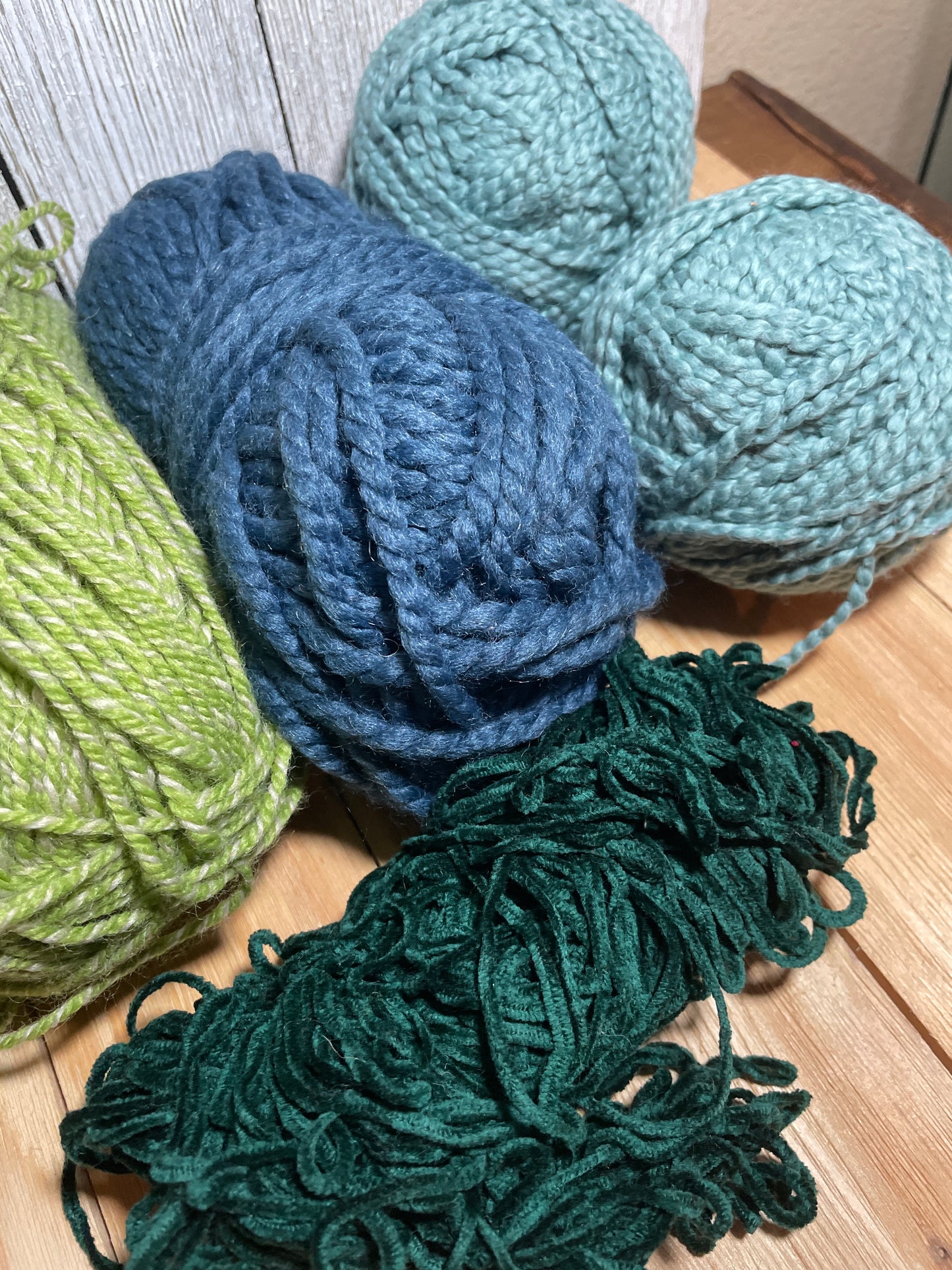 Mystery Acrylic Yarn 5 Skein Bundle Green, Blue Variegated Solid