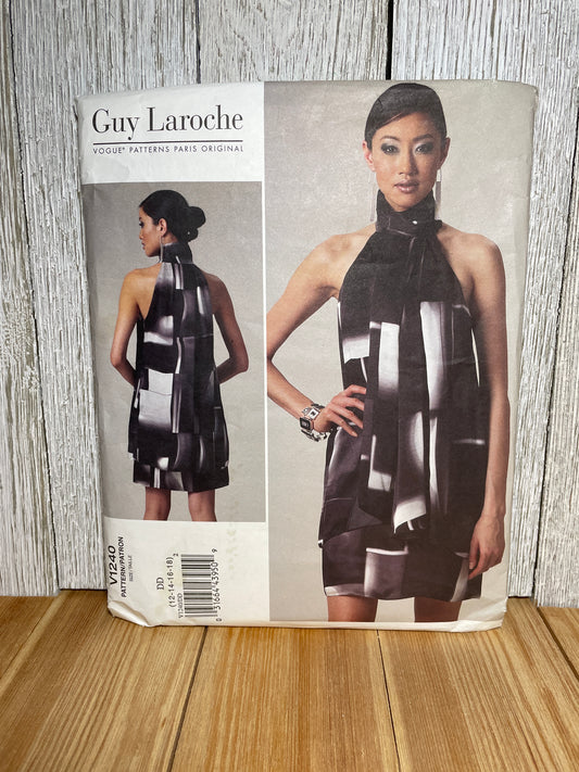 Vogue V1240 Halter Top Zip Up Flowy Dress Tiered Mid-Thigh Dress Size 12-18 Pattern UNCUT