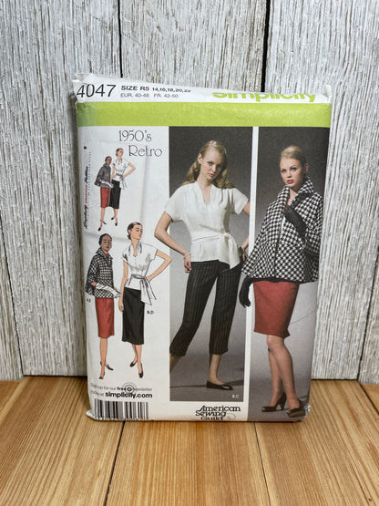 Simplicity 4047 Vintage Cropped Pants Skirt Top Lined Jacket Size 14-22 Pattern Uncut FF