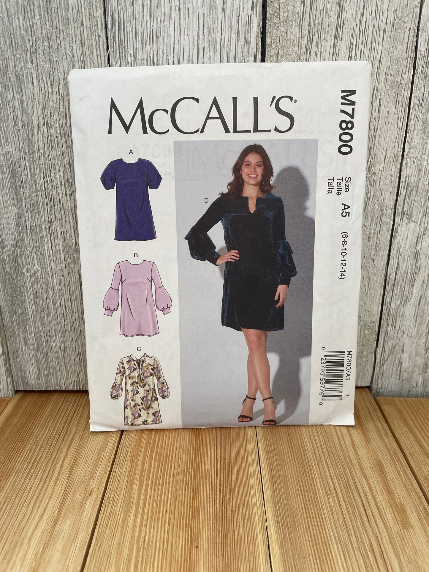 McCall's M7800 Misses Pullover Loose Fit Dress with Trumpet Sleeves Size 6-14 Uncut FF Sewing Pattern