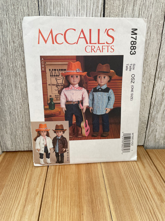 McCall's M7883 Cowboy Clothes, Hat and Belt For 18" Doll Uncut FF