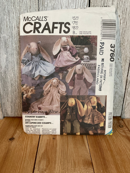 McCalls Crafts 3760 Stuffed Girl and Boy Bunny in 3 Sizes and Clothes Faye Wine Pattern Complete