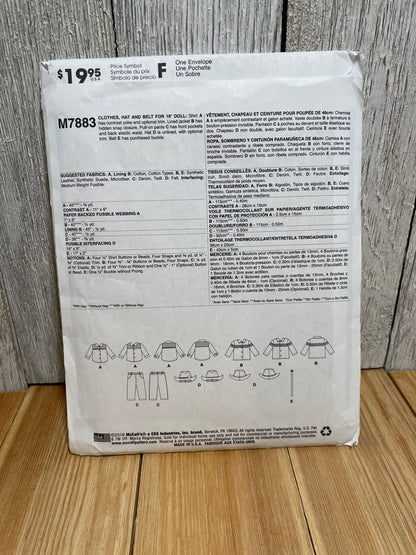 McCalls Crafts M7883 Western 18" Doll Clothes One Size Pattern UNCUT FF