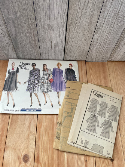 Vogue 2172 Basic Design Flared Dress with Pleats Size 8-12 Uncut FF Sewing Pattern