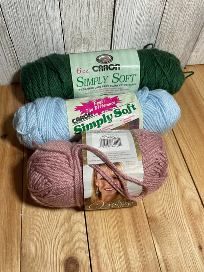 Vintage Acrylic Worsted Weight Yarn Caron Simply Soft Vannas Choice 3 Skein Bundle