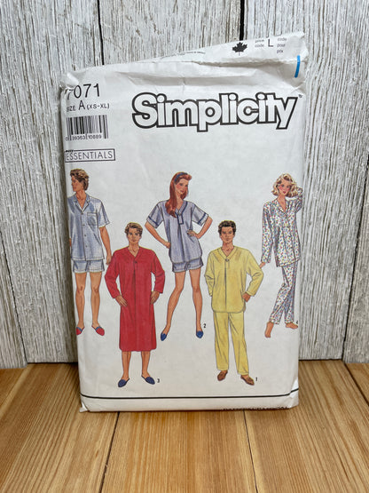 Simplicity 7071 Misses and Men's Nightshirt Pajamas Size XS-XL Pattern Uncut FF