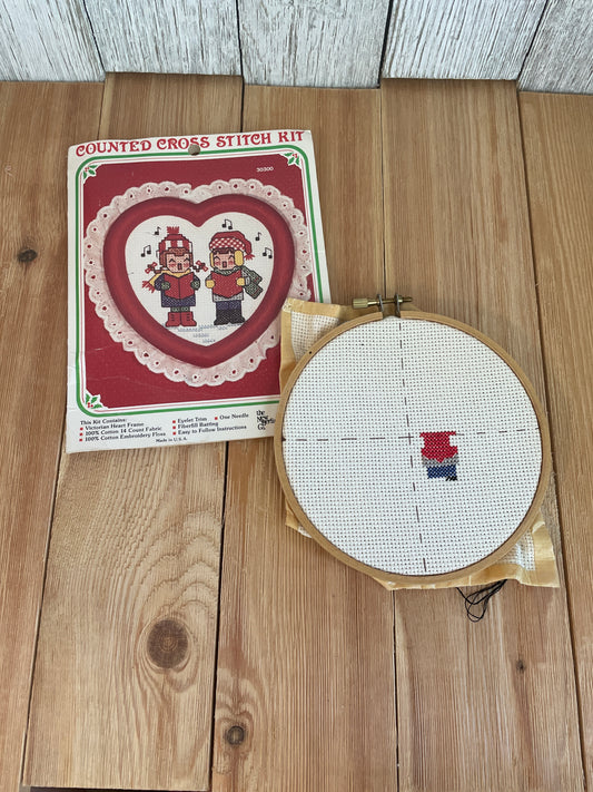 Christmas Holiday Started Abandoned Cross Stitch Project Lot of 2 Candle Singing Choir Finish in an Afternoon