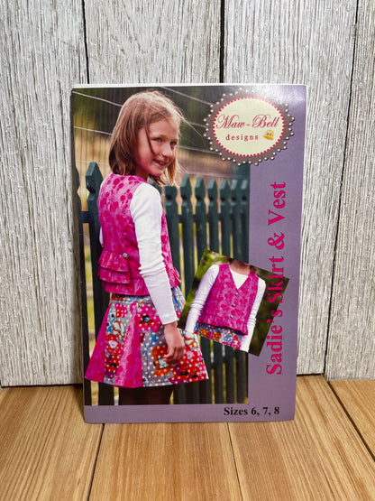 Maw Bell Designs Sadie's Skirt and Vest Pattern Ruffled Vest and Pleated Skirt for Children Size 6-8 UNCUT FF