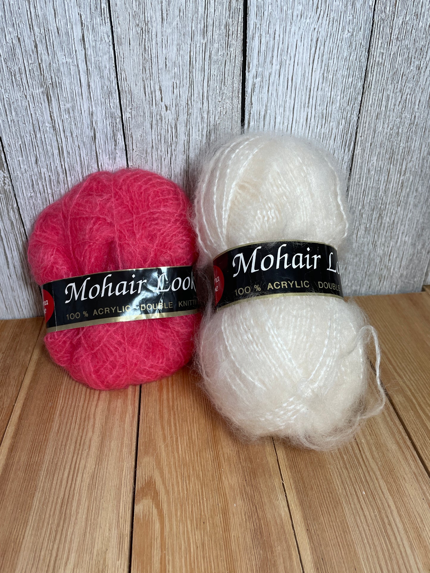 Sheena Anne Mohair Look White and Pink 2 Skein Bundle