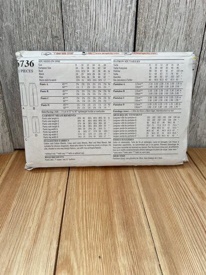 New Look 6736 Misses Pleated Pants Size 8-18 Sewing Pattern FF Uncut