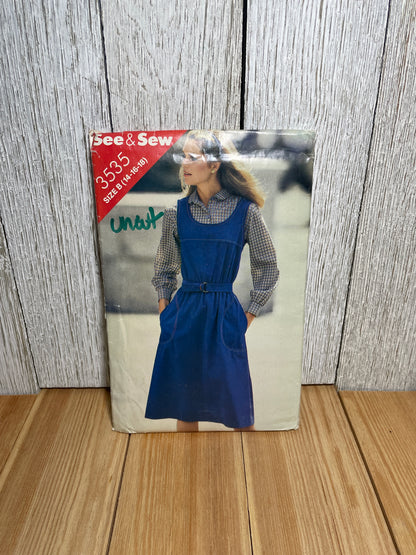 Butterick See and Sew 3535 Scoop Neck Dress with Pockets and Belted Waist Pattern Size 14-18 UNCUT FF