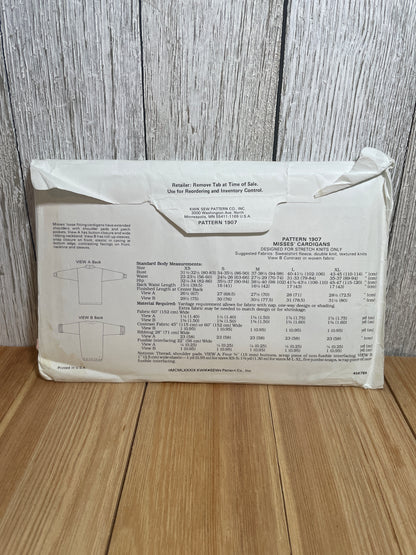 Kwik Sew 1907 Loose Fit Cadigan Space for Shoulder Pads Pockets and Button Up Pattern Size XS-XL UNCUT FF