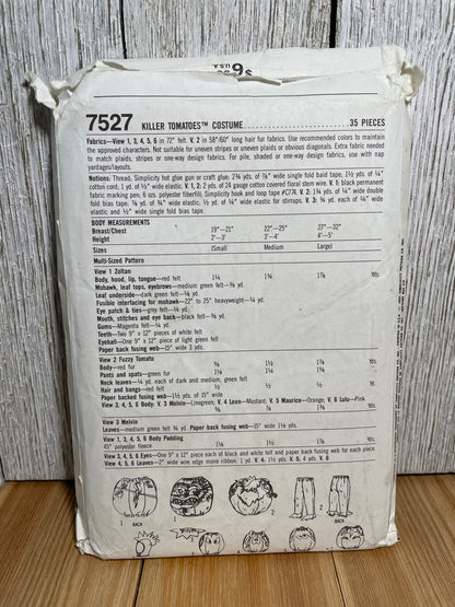 Simplicity 7527 Attack of the Killer Tomatoes Children's Tomato Costume Size Sm-Lg Pattern UNCUT FF Halloween Costume