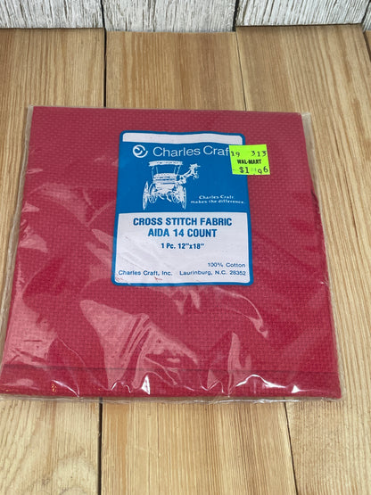 Charles Craft Cross Stitch 14 Count Aida RED 12" x 18" 100% Cotton